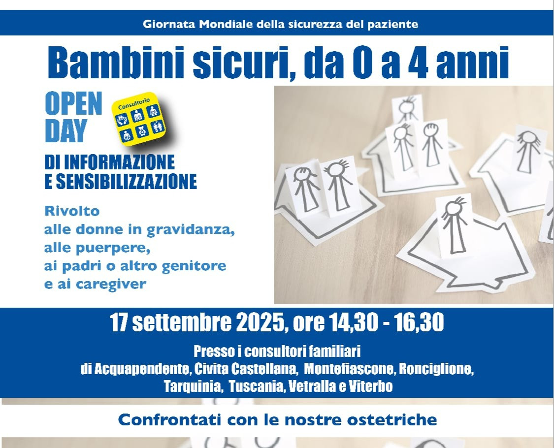 Bambini sicuri, da 0 a 4 anni, open day di informazione e di sensibilizzazione mercoledì 17 settembre